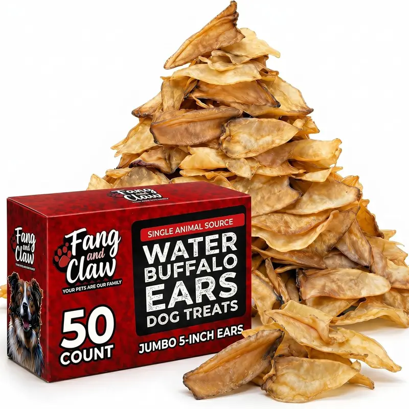 Water Buffalo Ears for Dogs 100% Natural Single-Ingredient Long-Lasting Rawhide Alternative Soft Chew Treats High Protein Remedy Chews