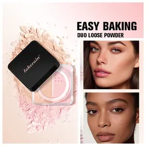 1Pc Dual Color Loose Setting Powder 2 In 1 Long Lasting Waterproof Oil Control  Easy Baking Duo Loose Powder Matte Texture Portable Touch Up Women Makeup