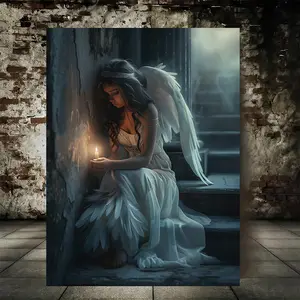 [2D Flat] 1Ps1pc Serene Angel Woman with Wings Canvas Artwork - Ethereal White Gown & Feathered Back, Ideal for Christmas & Home Decoration |   Wrapped Canvas Art, Ready to Hang |   Perfect for Living Room, Bedroom, Office, 2D