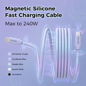 BAMBLU Magnetic Silicone Charging Cable Max PD 240W USB C-Type to C-Type High-Speed Fast Charging Data Synchronization Durable Zinc Alloy Port with Self-Organizing Magnets 5ft