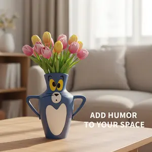 Viral Meme Cat Shaped Vase, 3D Printed Hand-Painted Flower Container, Funny Cartoon Decor Vase, Unique Home Ornament for Desk and Shelf, Ideal Gift for Home Decor Lovers