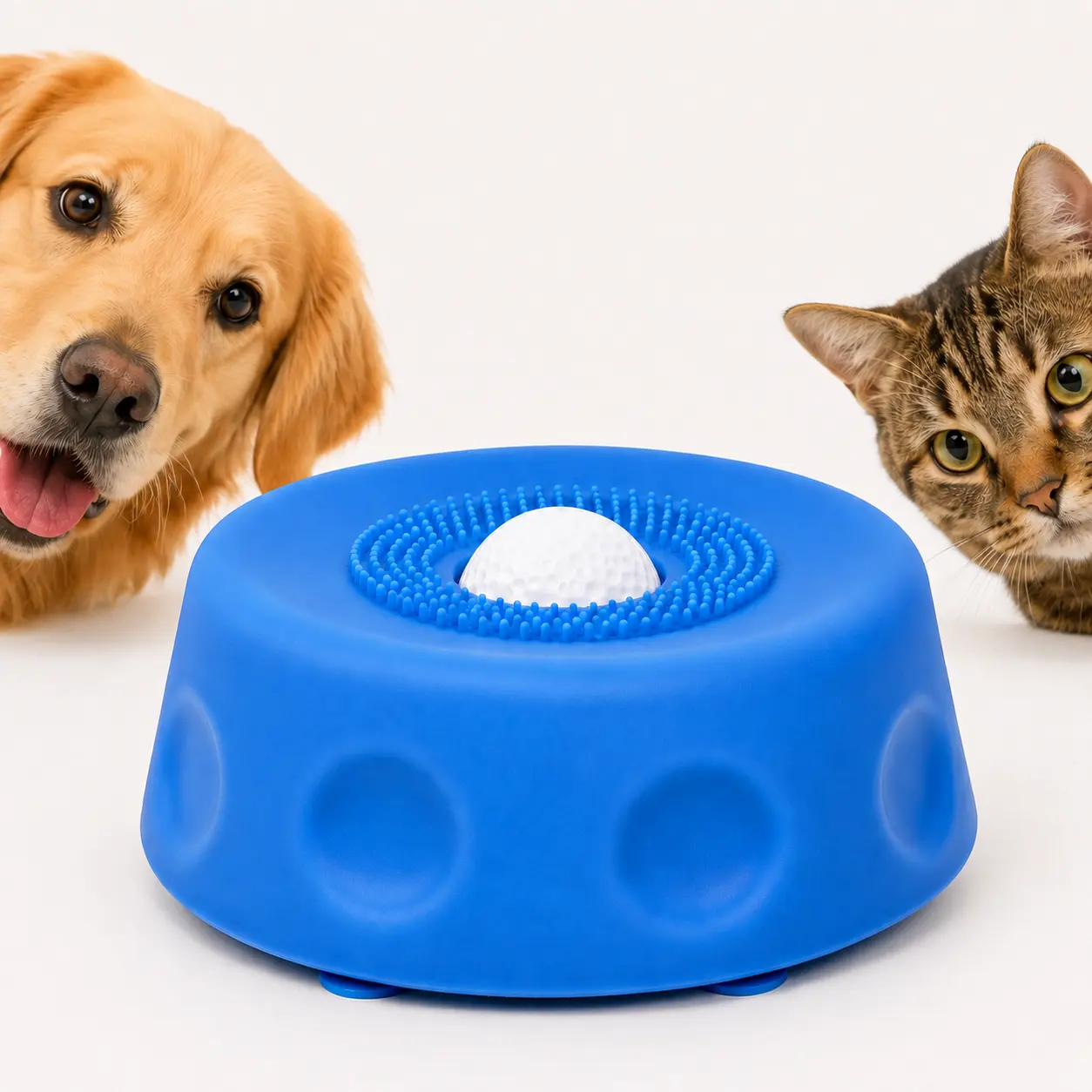 QUBIXPAW-Rolling Ball Slow Feeder Lick Bowl for Dogs & Cats, 250 mL Liquid Treat Bowl for Bone Broth, Yogurt, Purée and Wet Food, with 2 Licking Balls