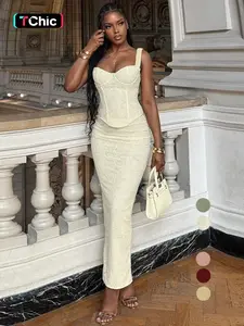 Two-Piece Set Women's Solid Color Fitted Top & Skirt, Elegant Fashion Casual Top & Skirt for Daily Outdoor Wear, Women's Clothing for Summer