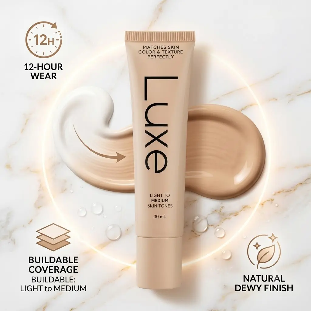 Luxe Color Changing Makeup Foundation for Women - Instant Skin Tone Adaptation - Buildable Light-to-Medium, Medium Dark-to-Dark Coverage - 12-Hour Wear - Natural Dewy Finish