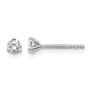 14K Solid White Gold 1/5 Carat Lab Grown Diamond VS/SI+ G+ Round Complete Three Prong Stud Earrings 0.31 Grams For Women, Womens