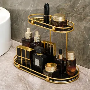 Luxury Makeup Organizer Stand, Beauty Organizer, Multi-Layer Iron Art Storage Rack, Large Capacity Desktop Display Shelf for Bathroom & Vanity