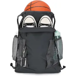 Gym Sackpack for  with 2 Zipper Pockets, Large Drawstring Backpacks for Men with Side Pockets for Water Bottle (Dark Grey)