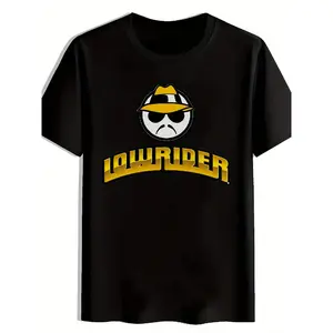 Men'S Black "Lowrider" Graphic Tee - Casual Crew Neck T-Shirt with Yellow Glasses & Hat Design, Perfect for Summer, Everyday Comfort, Everyday Comfort Tee| Playful Graphic Tee| Comfortable Fit, PLUS SIZE