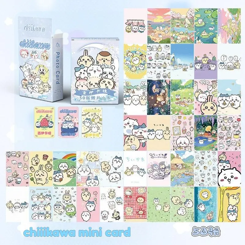 Cute Chiikawa Photocards Lomo Cards 50PcsBox Kawaii Laser Print Photo Cards for Fans Collection Gifts Usagi Chii Hachiwera