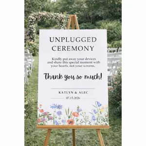 Floral Unplugged Ceremony Wedding Sign - Elegant Canvas Guest Reminder for Aisle Decor & Ceremony Entrance - Professional Print on Premium Canvas - Customizable Colors & Sizes