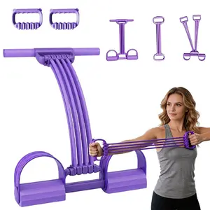 Multifunction Tension Rope with Handle, 8-Tube Pedal Resistance Band, Portable Elastic Pull Rope for Daily Stretching, Light Resistance Exercise, Home Office Gym Use, Purple/Pink