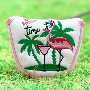 Flamingo Design Golf Club Head Cover, Advanced Embroidery PU Putter Head Cover, Golf Accessory, Suitable for Most Clubs, Best Gift Choice