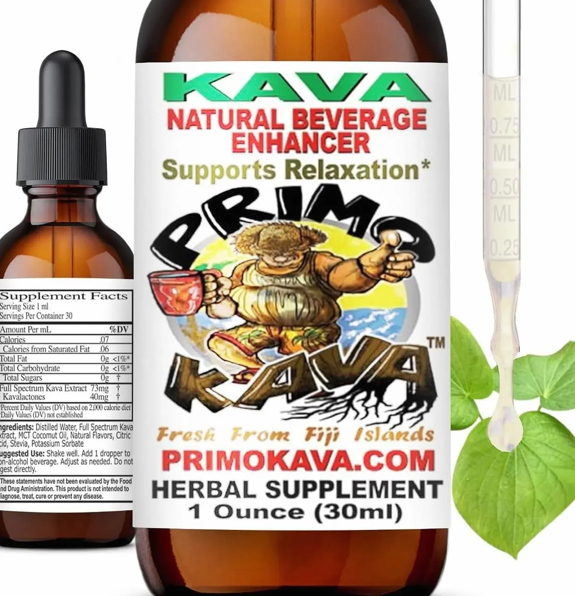 Kava Drops | Water Soluble Kava Extract | Concentrated Tincture Beverage Enhancer | Authentic Kava Kava from Fiji, 40mg Kavalactones | 1oz