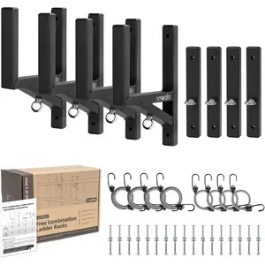 Trailer Ladder Rack, 4 Racks Enclosed Trailer Ladder Rack 400lb Load Black Aluminum, Cargo Trailer Ladder Rack Side Mount Utility for Side Wall