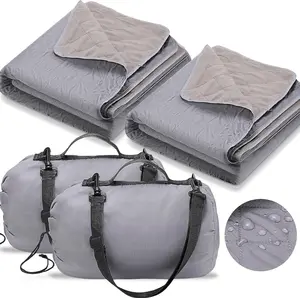 2 Large Outdoor Blanket 78'' x 55'' Quilted Windproof  Fleece Sandproof Stadium Foldable Warm Blanket for Camping Picnic Sporting Events Cold Weather (Gray)