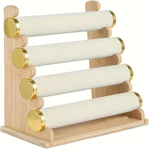 Premium Watch & Bracelet Holder Anti-Scratch Jewelry Storage Display Stand for Vanity Dresser 4-Tier Velvet & Wood Organizer