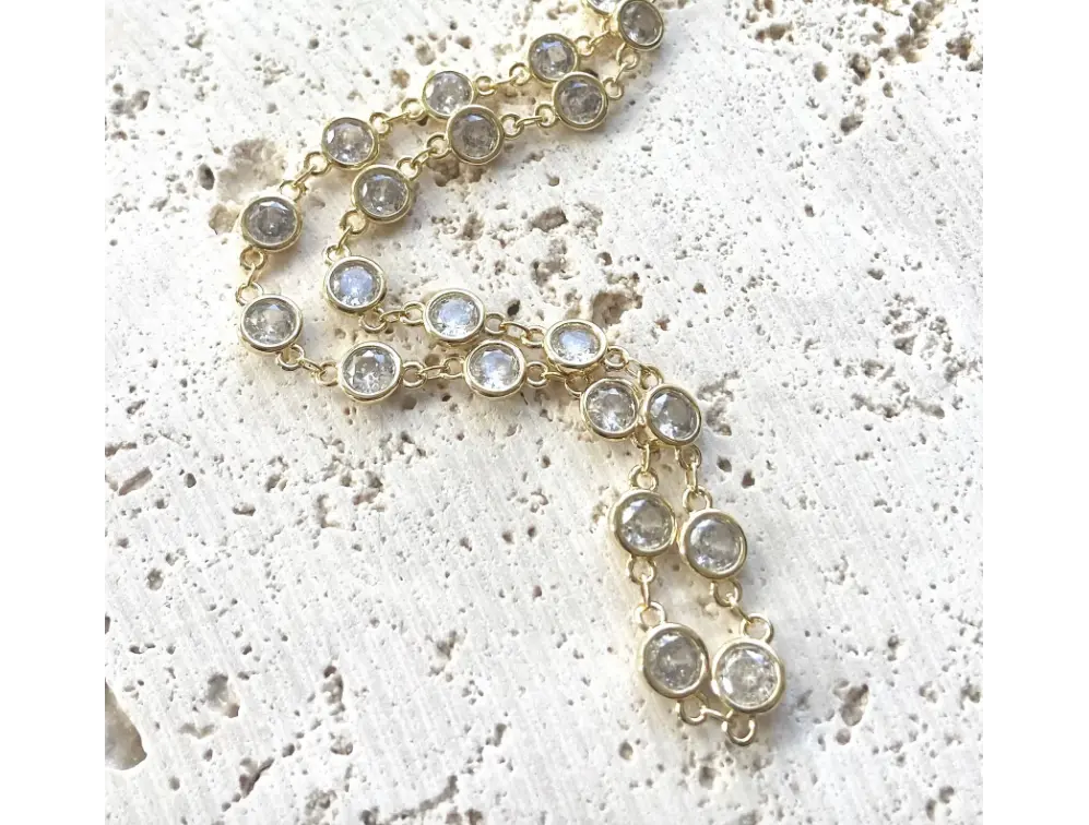 Station Crystal Studded Necklace Small