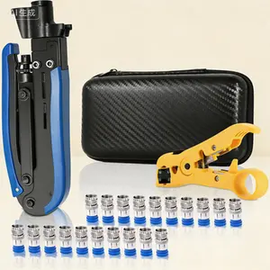 Professional Compression Crimper Kit with Wire Stripper and 20 Connectors for RG6 RG59 RG11 Coaxial Cables, Installation Tool for TV Internet Satellite and Home Networking, Reusable Tool Set with Secure Compression Fittings