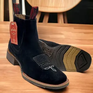 Mens Black Suede Boots Square Toe