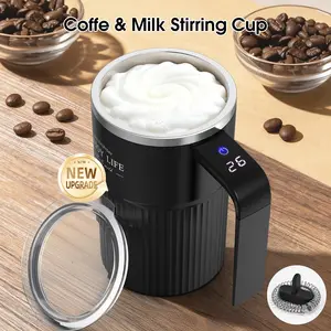 Upgraded Milk & Coffee Frother Stirring Mug, Durable, Intelligent Temperature Display, USB Rechargeable Mixer, Automatic Stirring Cup, Suitable for Coffee, Tea & Hot Chocolate