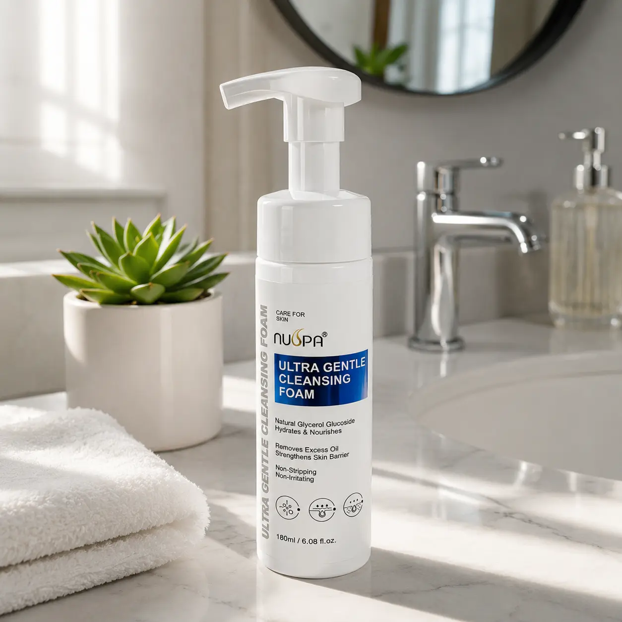 Ultra Gentle Cleansing Foam (180ml/6.08oz) — Hydrating Amino Acid Face Wash with Glycerol Glucoside | Barrier Repair & Oil Control | Non-Stripping, Ph-Balanced | Designed in USA