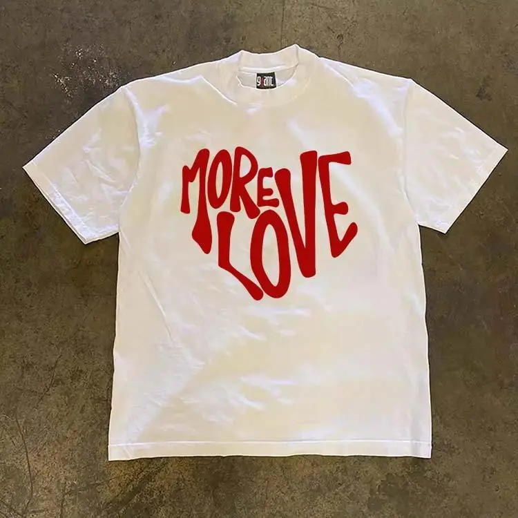 Korean Style MORELOVE Heart Letter Graphic T-Shirt | Creative Vintage Streetwear Unisex Tee | 100% Cotton Short Sleeve Top for Men & Women | Trendy Casual Fashion Shirt | SKU kvmxtrqpla