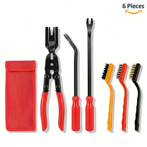 6 Pcs Auto Tool Set Including 3 Pcs Clip Pliers Set Fastener Remover & 3 Pcs  Wire Cleaning Brushes,  Trim Rivet Removal Pry Tool Repair Kit with Storage Bag for Automotive Door Panel fathersdaygift Heavy Duty Hydraulic Ramps Wheels
