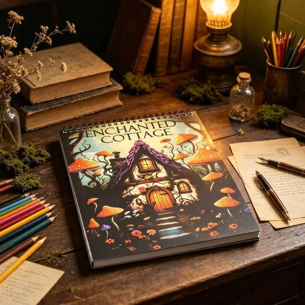 The Enchanted Cottage Spiral Adult Coloring Pad - Lay-Flat Hardcover Art Journal with Ink-Proof Sheets for Stress & Anxiety Relief (Gifts for Women)