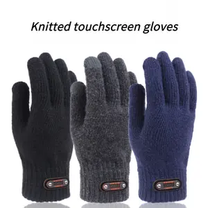Men's knitted gloves, touchscreen-compatible, cycling, cold-proof, warm, five-finger wool gloves