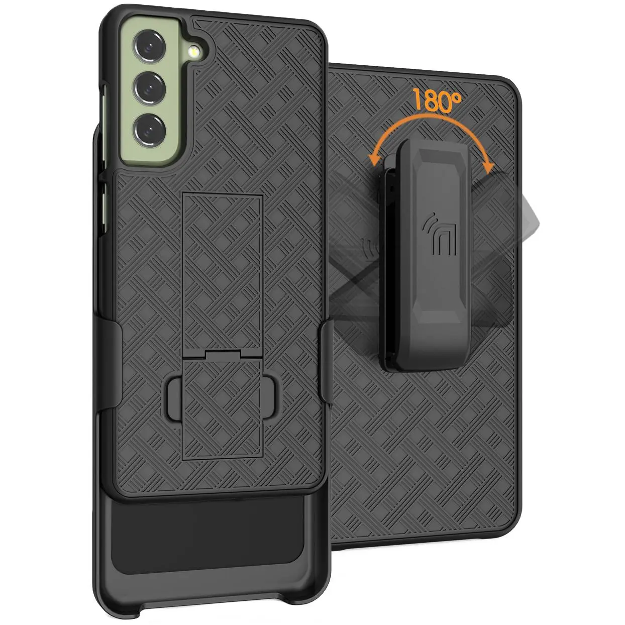 Case with Clip for Samsung Galaxy S21 FE (Fan Edition), Nakedcellphone Slim Hard Shell Phone Cover with Kickstand and [Rotating/Ratchet] Belt Hip Holster Combination