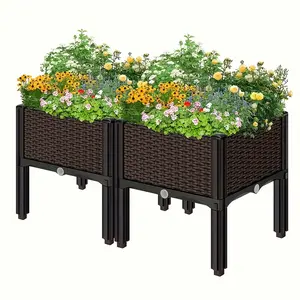 Brown RaisedGarden Beds-DurablePolypropylene Elevated Planter Boxes with Drainage,Heat & Frost Resistant-ldeal for Vegetables,Flowers & Herbs-300lb Capacity(Set of 2-3)