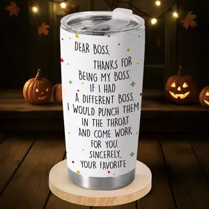 Gift - Dear Boss Funny 20 Oz Stainless Steel Tumbler - Sarcastic Appreciation Gift From Favorite Employee, Hilarious Office Drinkware For Bosses, Boss’s Day Cup