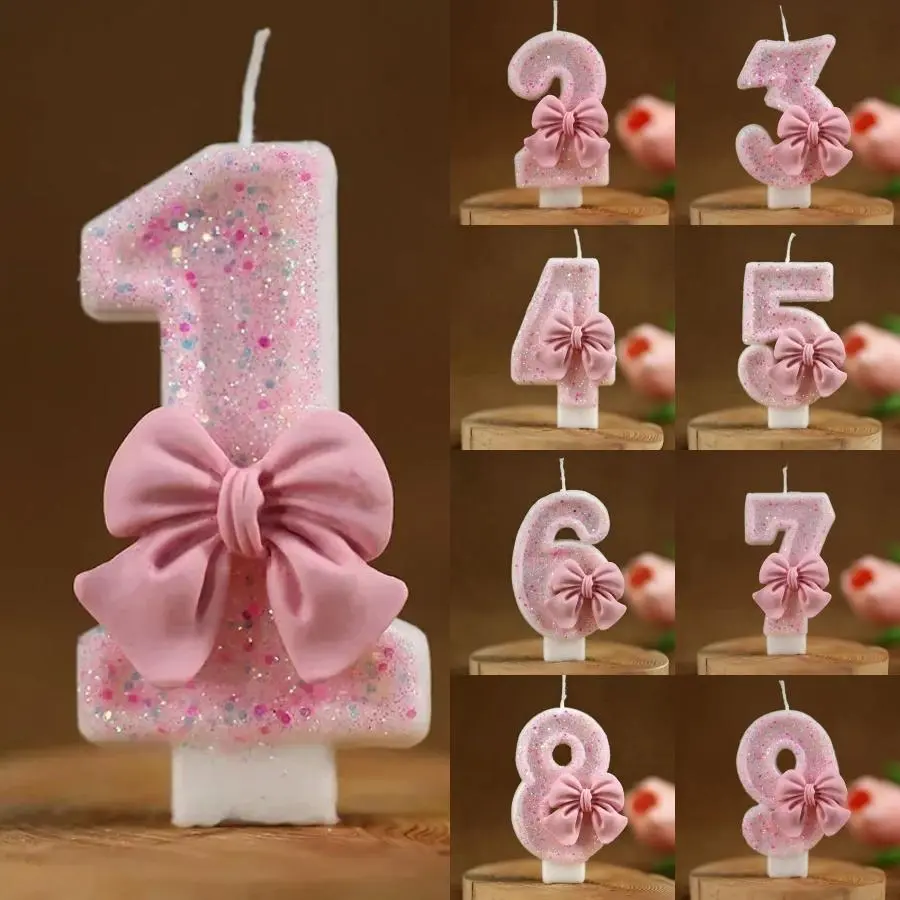 Birthday Candle 0-9 Pink 3D Number Candle Cake Creative Candle Princess Crown Girl Happy Birthday Party Decoration