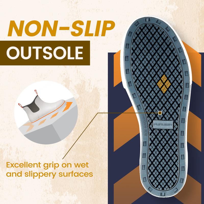 Furuian Men's Deck Boots  Fishing Boots Rain boots work shoes Professional Waterproof&Non-Slip Walking Ankle Booties Slip On Neoprene Rubber Footwear Chelsea Boots Men botas para hombre for Gardening Fishing Boating Camping Sailing Fathersdaygift Boy