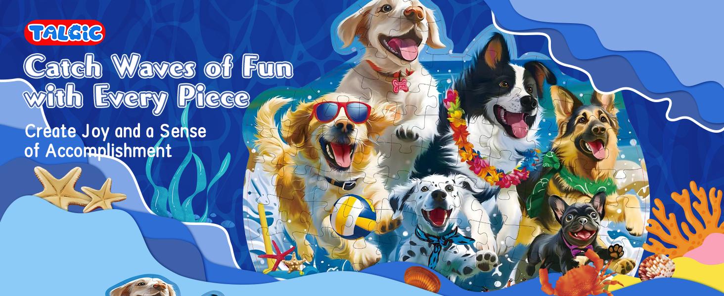70/100 Piece Large Round Floor Puzzle for Kids Ages 4–6, Puppies Theme Jigsaw Puzzle Toys with Beach & Ocean Animals, Preschool Learning Gift for Boys and Girls