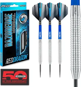 Red Dragon Razor Edge Original 26G Tungsten Darts with Flights and Stems - 3 Pack 85% Premium Quality Red Dragon Nitrotech Stems & Hardcore Flights