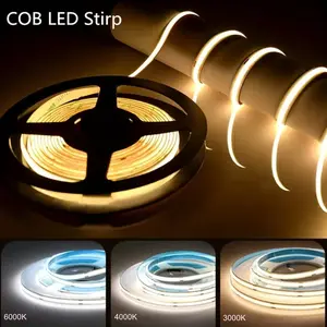 AkiHalo COB Flexible Strip Light - 16.4Ft, 12V/24V, 320LEDs, 9.6W/m, 4000K/3000K/6000K, CRI 90+, 8mm Width, Dimmable, for Home Kitchen, Living, Cabinet, Christmas, Indoor Decoration (24V Day White, 32.8 Ft)…