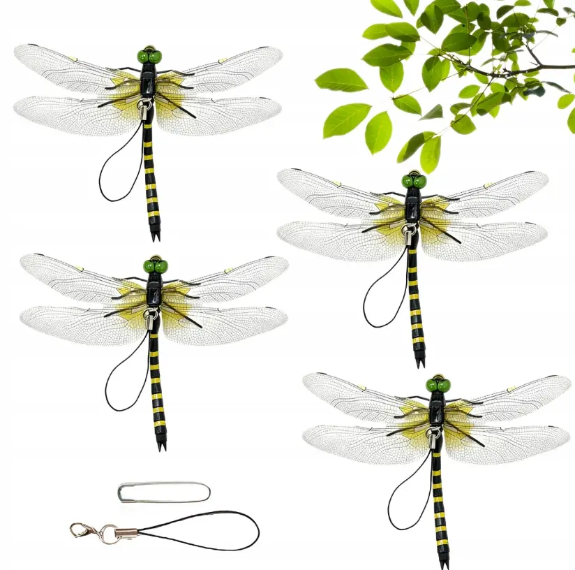 4PCS Dragon Fly Clips for Bugs Repellent - 3D Realistic Dragonfly Clips to Keep Bugs Away - Driving Away Mosquitoes, Bees & Flies - Fake Dragonflies for Indoor & Outdoor - Garden Decor, Patio, Hat