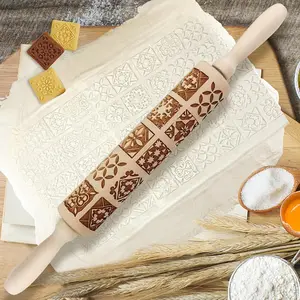 3D Wooden Engraved Christmas Square Deep Laser Engraved DIY Tool  to Make Cookie Dough Crusts Pies Pastry