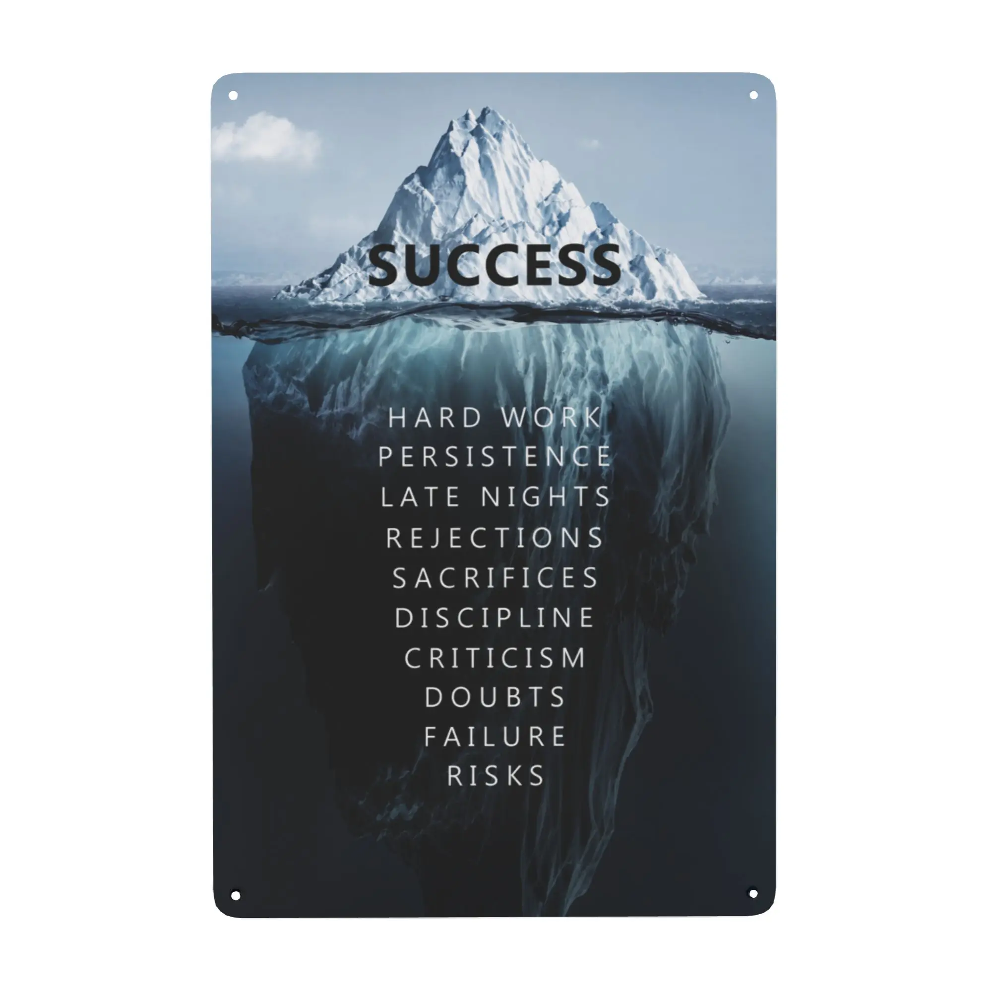 Minimalist "Success" Iceberg Metal Tin Sign - Professional Motivational Wall Art for Home Office