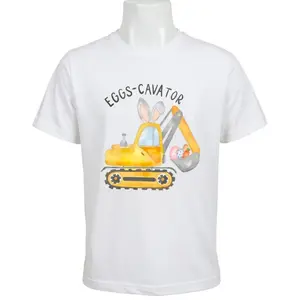 Eggs CAVATOR Excavator Bunny Ears Graphic Tee Mens Funny Easter Shirt Short Sleeve Crewneck Casual Cotton Top for Spring Holiday