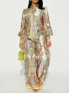 Maldives Satin Pant Set - Green/combo