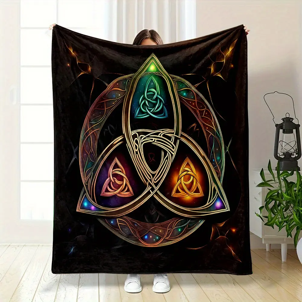 Celtic Knot Flannel Throw Blanket - Flannel Softness, Reversible, All Seasons, Geometric Motif Triquetra Emblem, Portable Multi-Size (31x47in, 50x59in, 59x78in) - Unique Gift, Mystical Home Decor