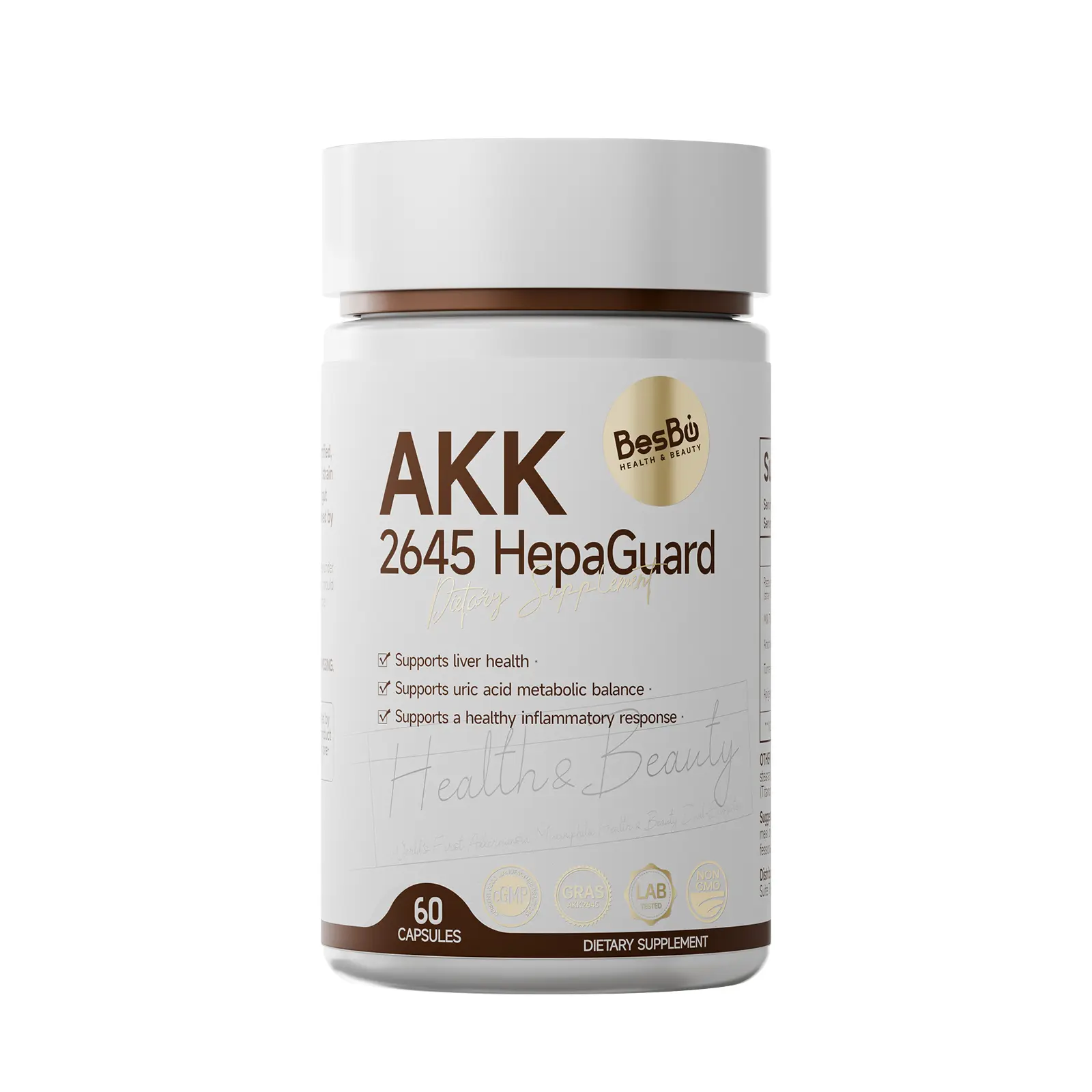 BesBio AKK probiotics, gut health, constipation relief, weight management, celery seed, turmeric, milk thistle, liver support, block sugar lipid, reduce belly fat，AKK2645 Probiotics Capsules with Celery Seed, Turmeric & Milk Thistle, 60 Count
