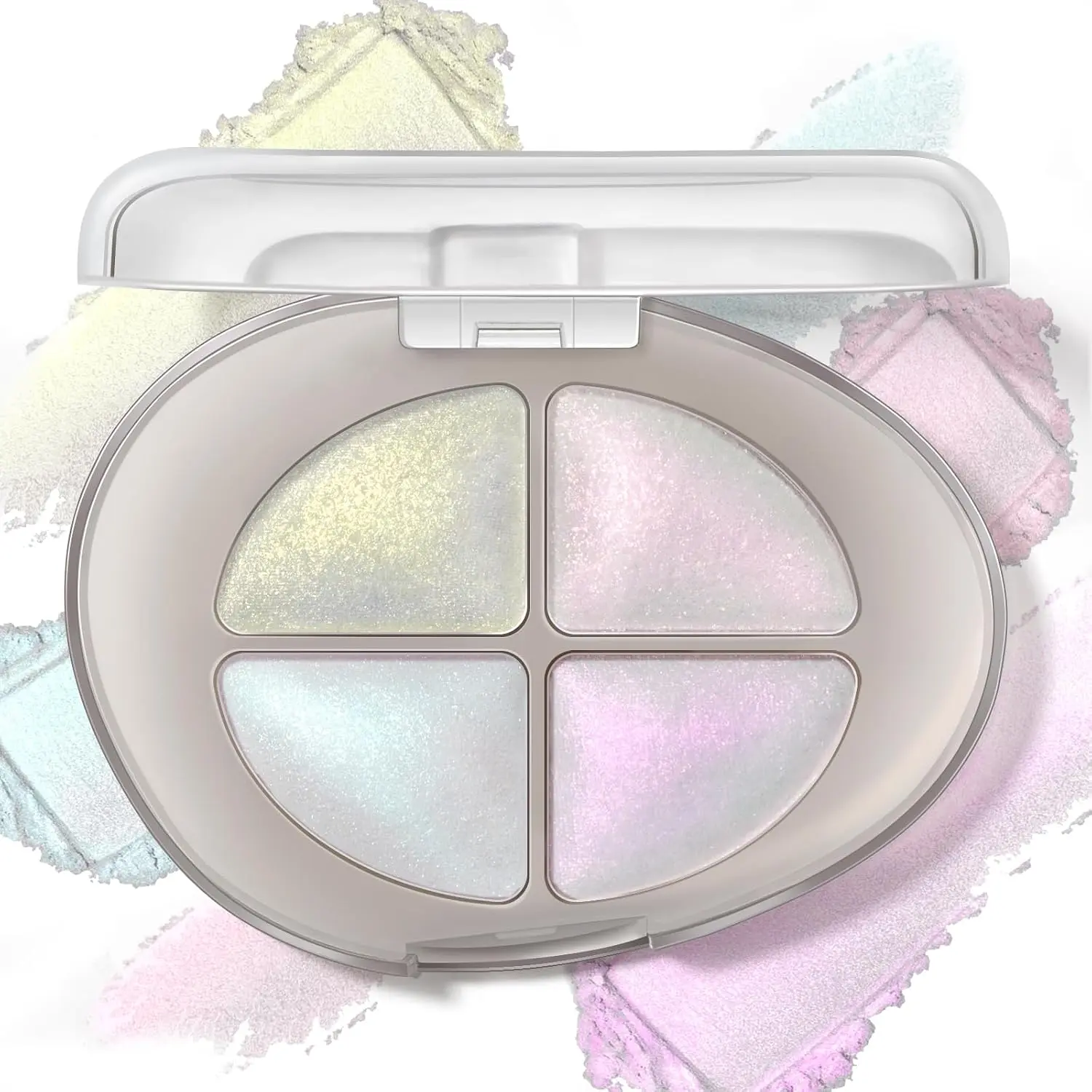 HOSAILY Holographic Multichrome Glitter Eyeshadow Palette 01, Chameleon White Color-Shift Iridescent Baked Powder, Sparkling Smooth Shimmer Face Highlighter for Fairy Makeup
