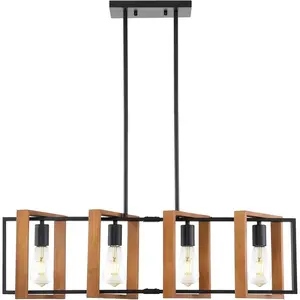 Kitchen Lighting, 4-Light Farmhouse Restaurant Pendant, Black Modern Pendant Pool Table Light Wooden and Matte Black Metal Finish (Bulb Not Included) lights lamp lights for bedroom night light lamps for bedroom chandelier lamps chandelier lights lamp tikt