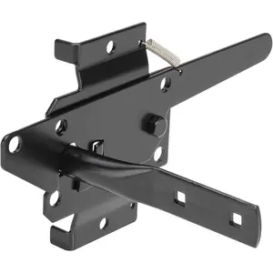 Heavy Duty Self-Locking Gate Latch, Post Mount Automatic Gravity Lever Gate Lock Hardware with Fasteners for Wooden PVC Fence, for Secure Pool Yard Garden, Black Steel
