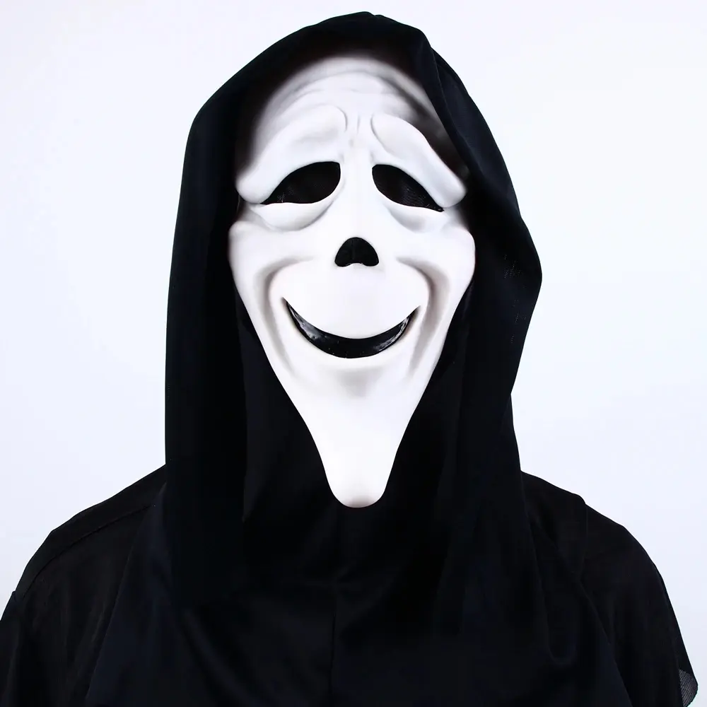 Spooky Halloween Scream Ghost Mask, Realistic Creepy Ghostface Mask with Retractable Tongue, Funny Cosplay Hooded Mask, Viral TikTok Halloween Party Prank Gadget