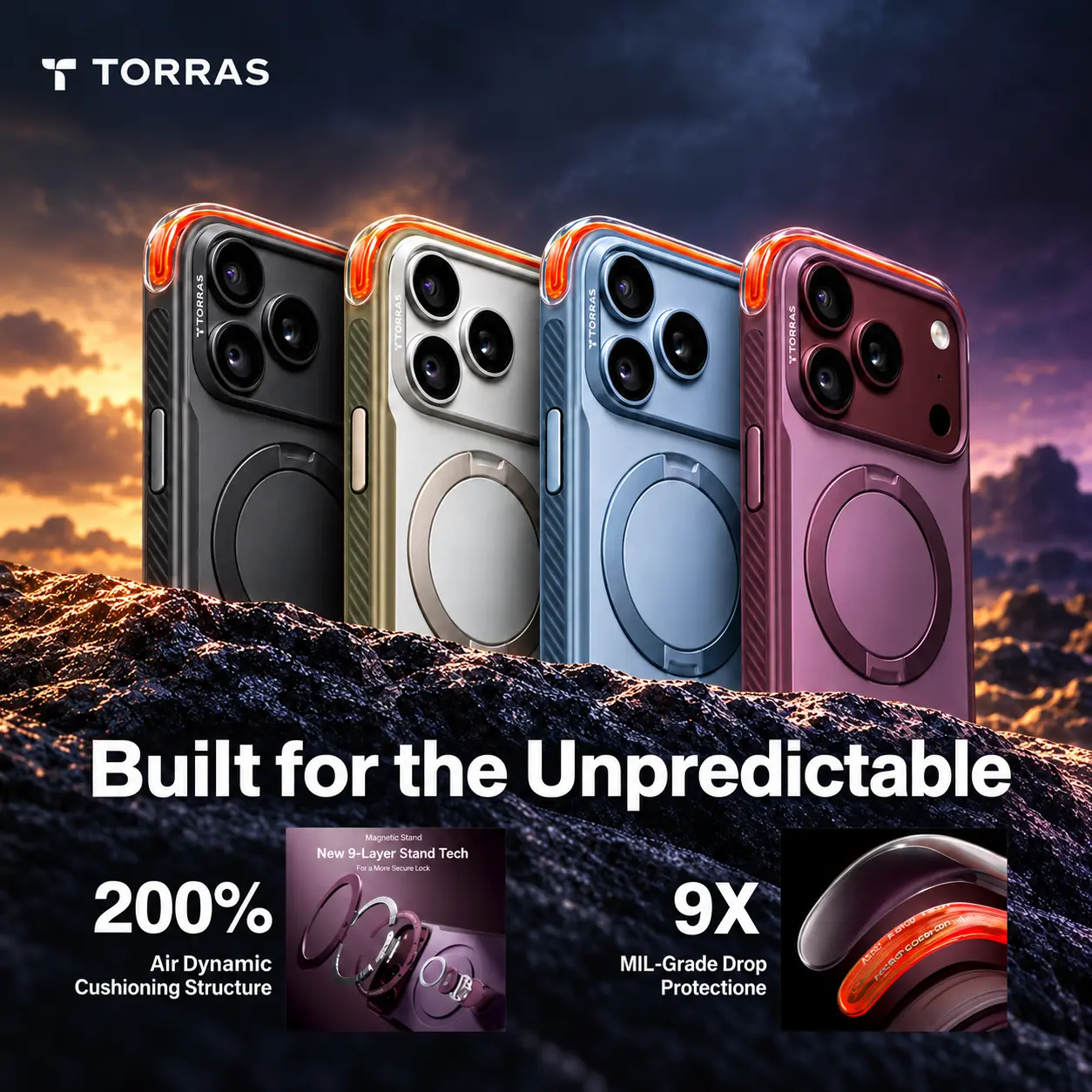 TORRAS iPhone Protective Casing - 360° OStand, 13ft Dual-Airbag Shockproof Magnetic Smartphone Cover for iPhone 18/17/16/15 Pro Max, 18N MagSafe Hold, Microfiber Lining, Anti-Slip Burgundy Red, Handheld Map Compatibility, techvibes, Cellphone Accessory