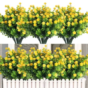 6 Bundles Outdoor Artificial Flowers UV Protection Fake Boxwood Plants, Indoor Outdoor Hanging Garden Porch Window Box Home Wedding Farmhouse Decor Artificial Flower Arrangements